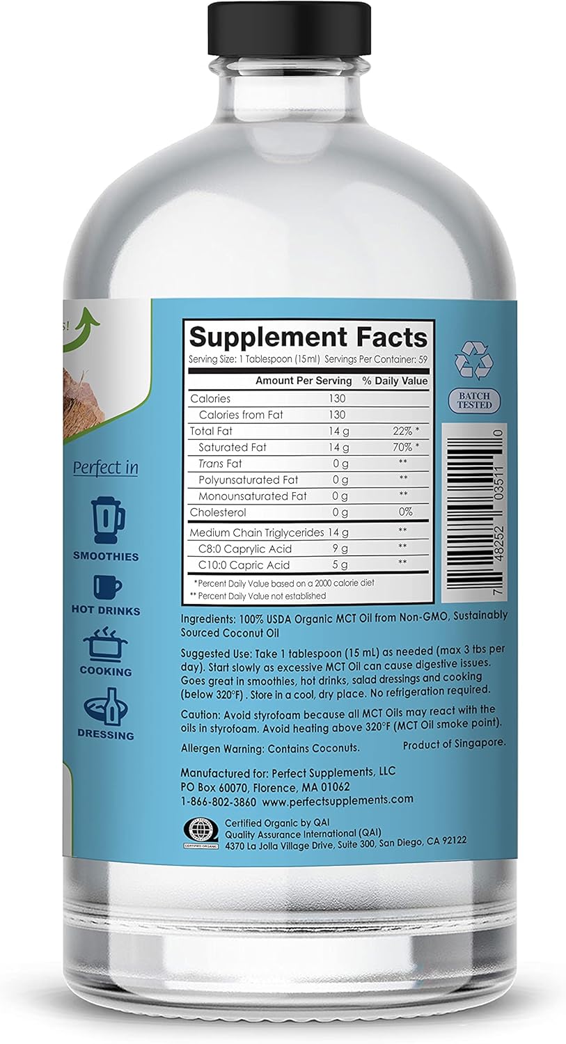 Organic Coconut MCT Oil - 30oz for Sustainable Energy & Brain Boost