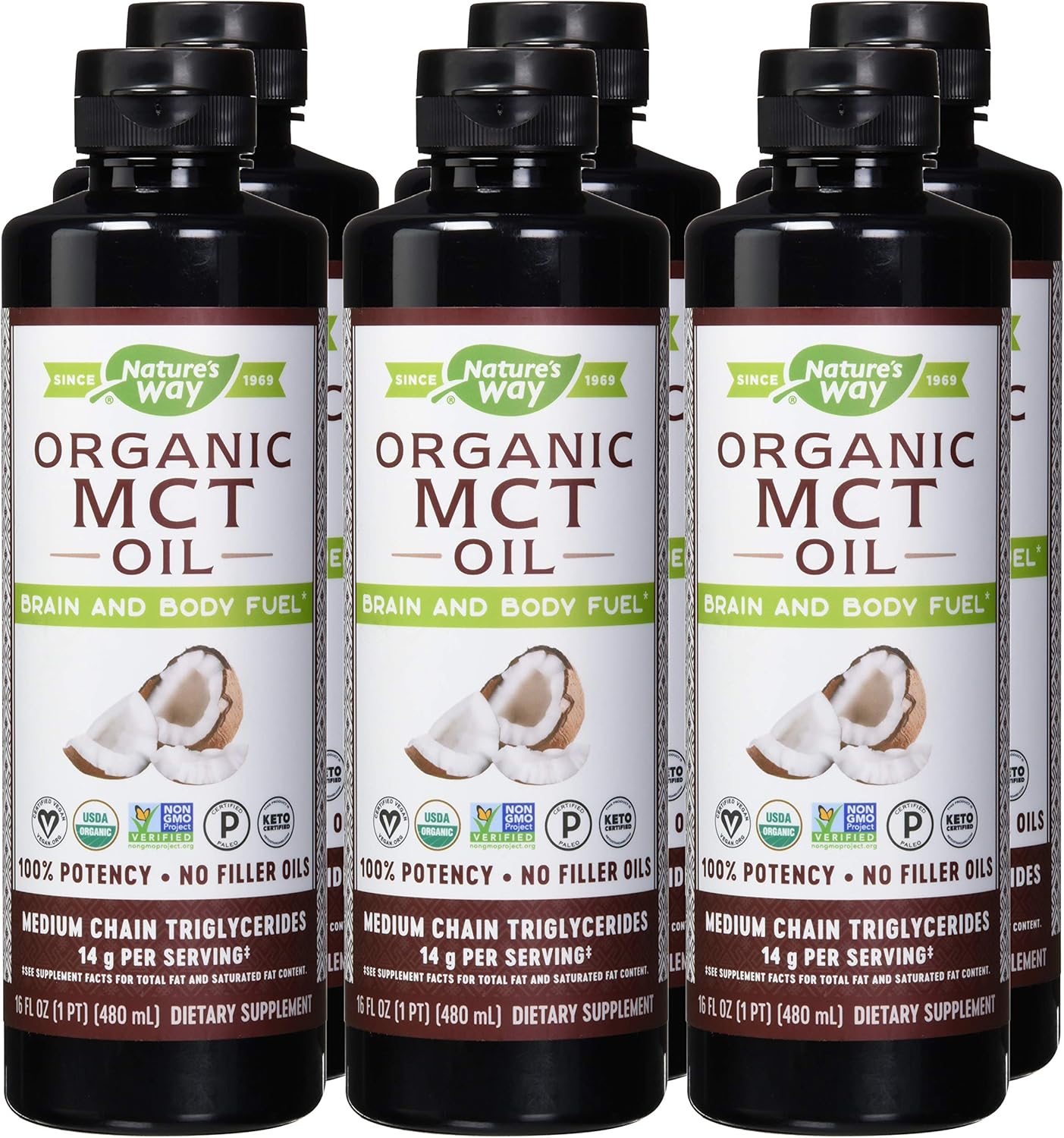 Organic Coconut MCT Oil, Non-GMO, Gluten-Free, 14g MCTs per Serving, 32oz (Pack of 2) by Nature's Way