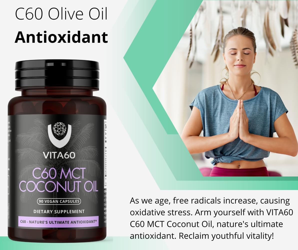 Organic Coconut Oil Capsules with 99.99% Pure C60 for Age-Defying Antioxidant Support and Vitality
