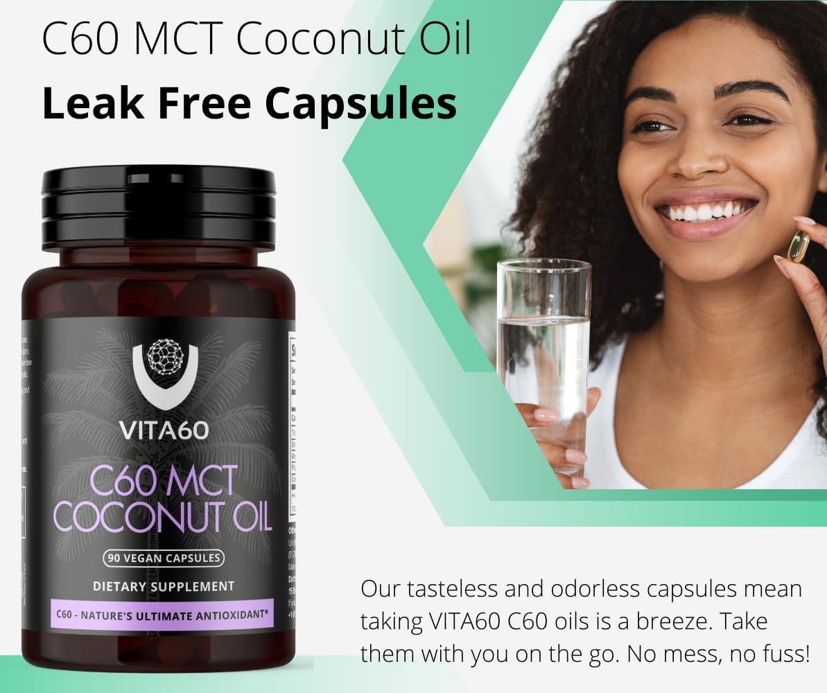 Organic Coconut Oil Capsules with 99.99% Pure C60 for Age-Defying Antioxidant Support and Vitality