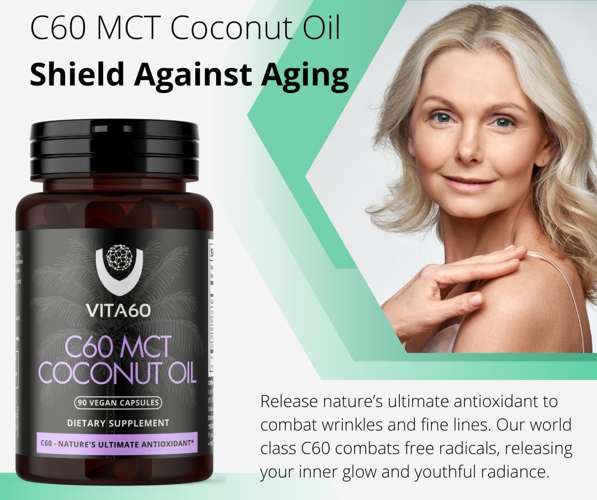 Organic Coconut Oil Capsules with 99.99% Pure C60 for Age-Defying Antioxidant Support and Vitality