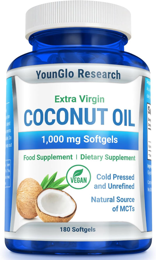 Organic Coconut Oil Softgels 1000mg - Cold-Pressed, Vegan, Keto-Friendly Supplement for Hair, Skin & Nails - 180 Capsules