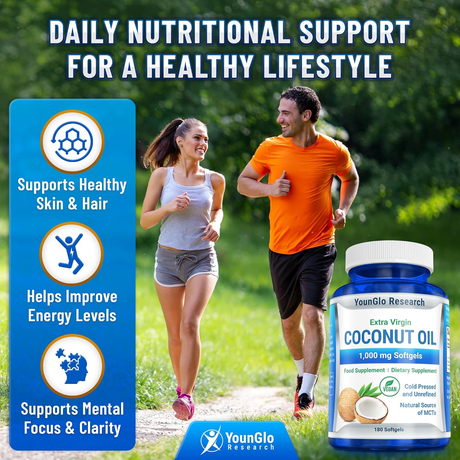 Organic Coconut Oil Softgels 1000mg - Cold-Pressed, Vegan, Keto-Friendly Supplement for Hair, Skin & Nails - 180 Capsules