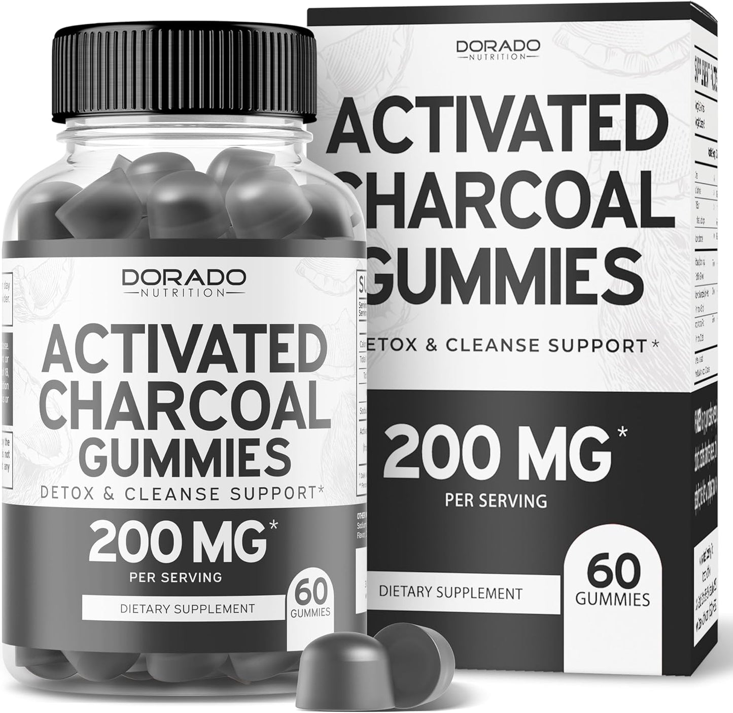 Organic Coconut Shell Activated Charcoal Gummies for Detox & Thyroid Support - 200mg Vegan Gummies for Cleanse & Wellness