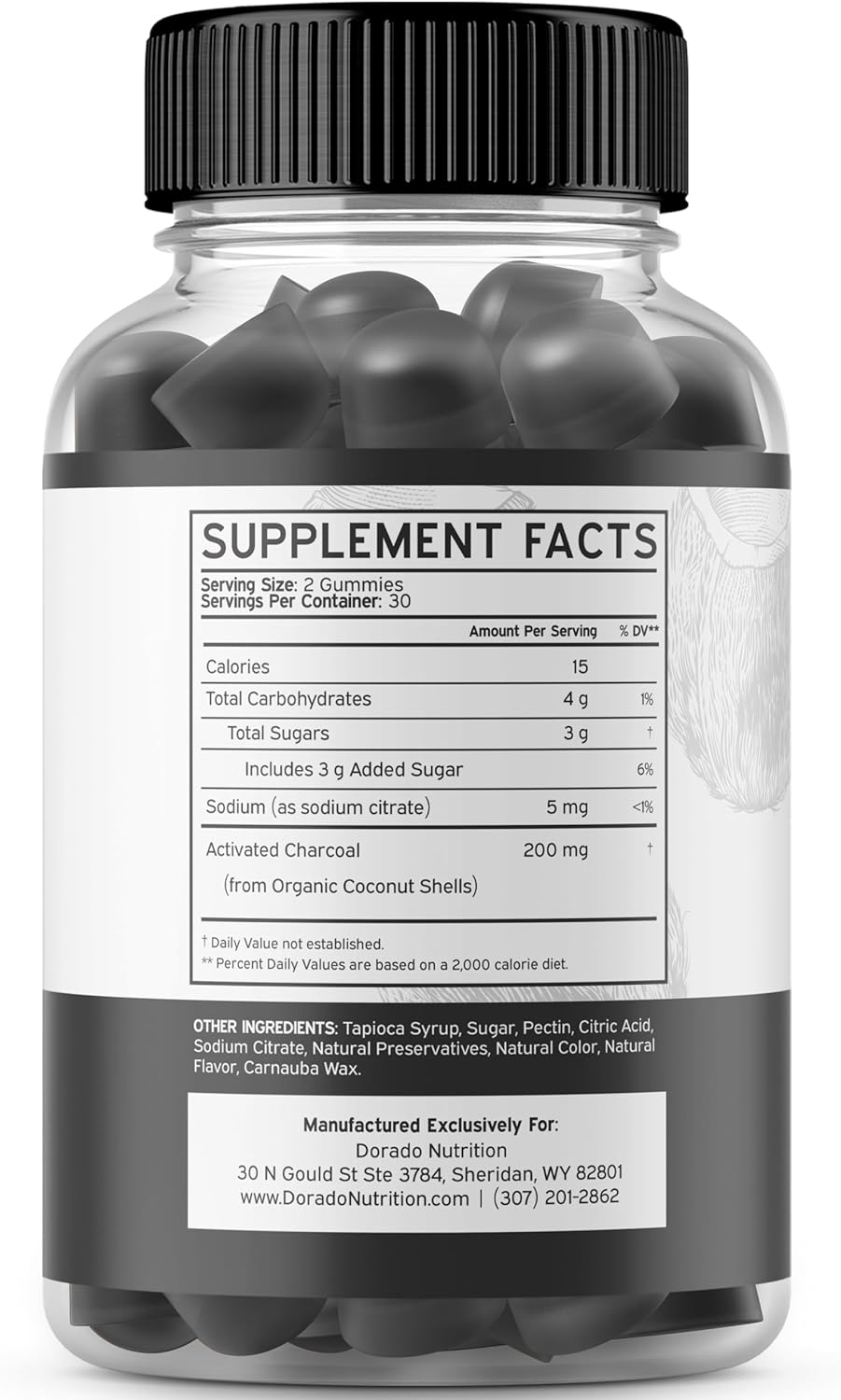 Organic Coconut Shell Activated Charcoal Gummies for Detox & Thyroid Support - 200mg Vegan Gummies for Cleanse & Wellness