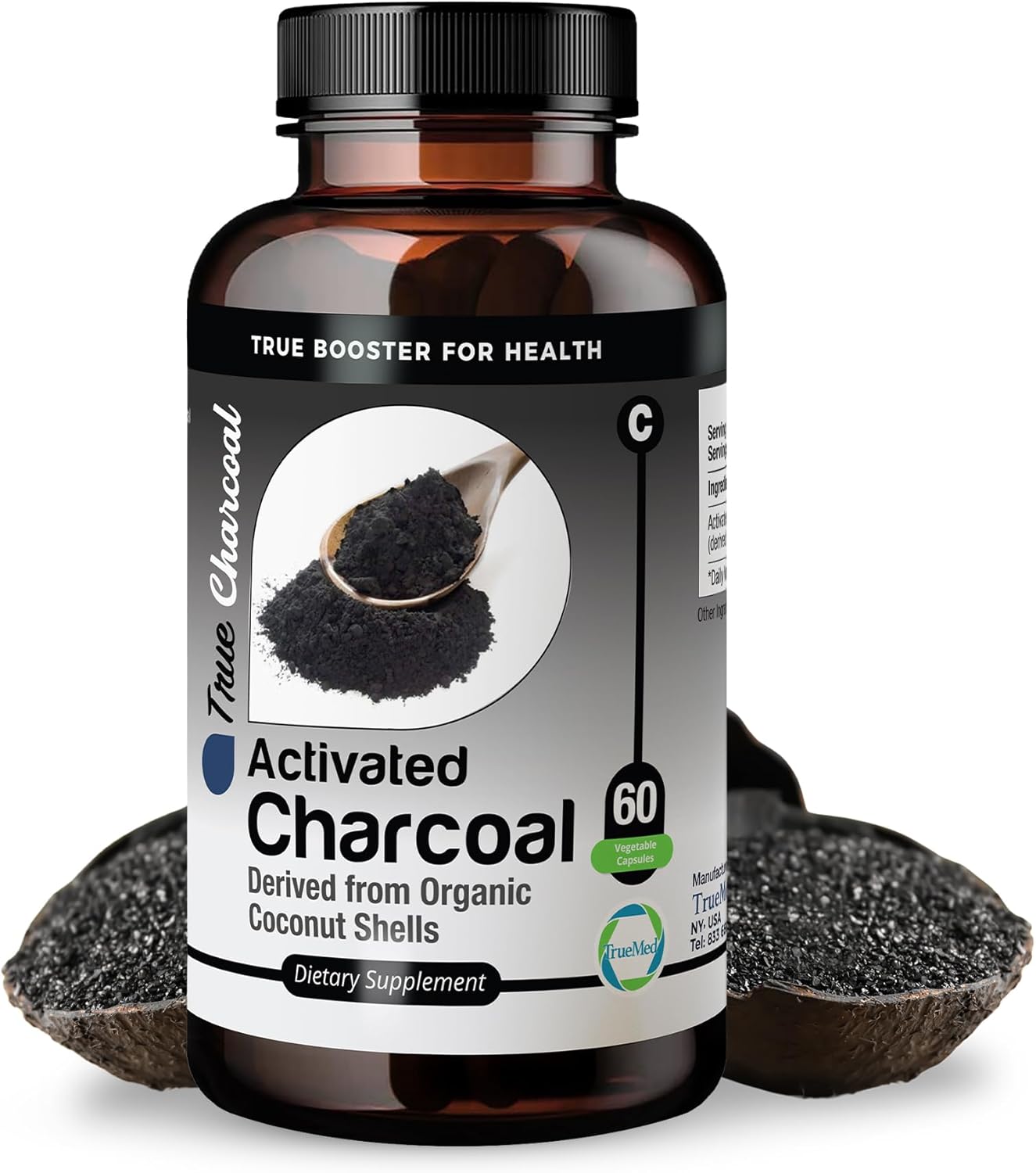 Organic Coconut Shell Derived Charcoal Capsules 1200mg - Detox & Digestive Support - 60 Capsules for Health-Conscious Individuals