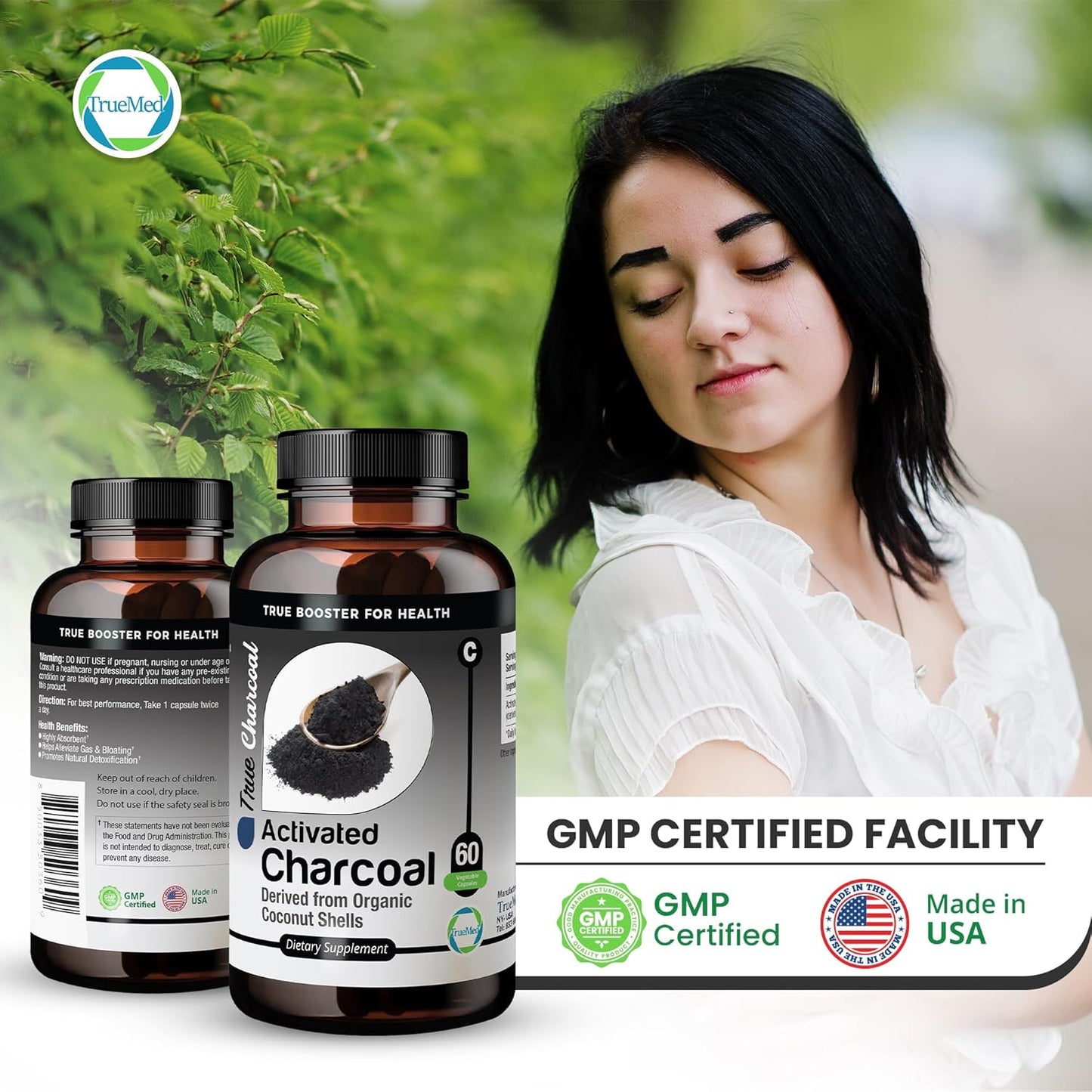 Organic Coconut Shell Derived Charcoal Capsules 1200mg - Detox & Digestive Support - 60 Capsules for Health-Conscious Individuals