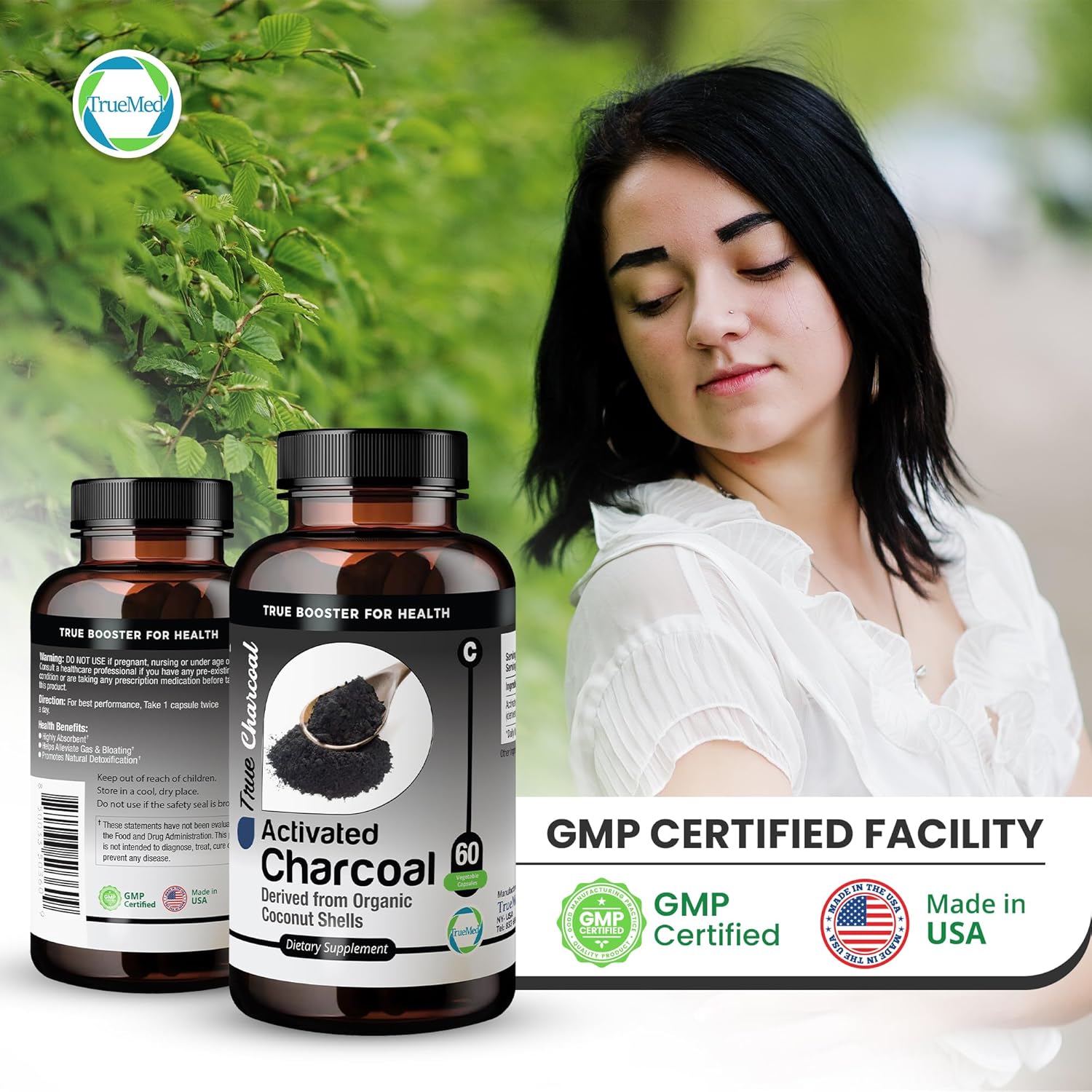 Organic Coconut Shell Derived Charcoal Capsules 1200mg - Detox & Digestive Support - 60 Capsules for Health-Conscious Individuals