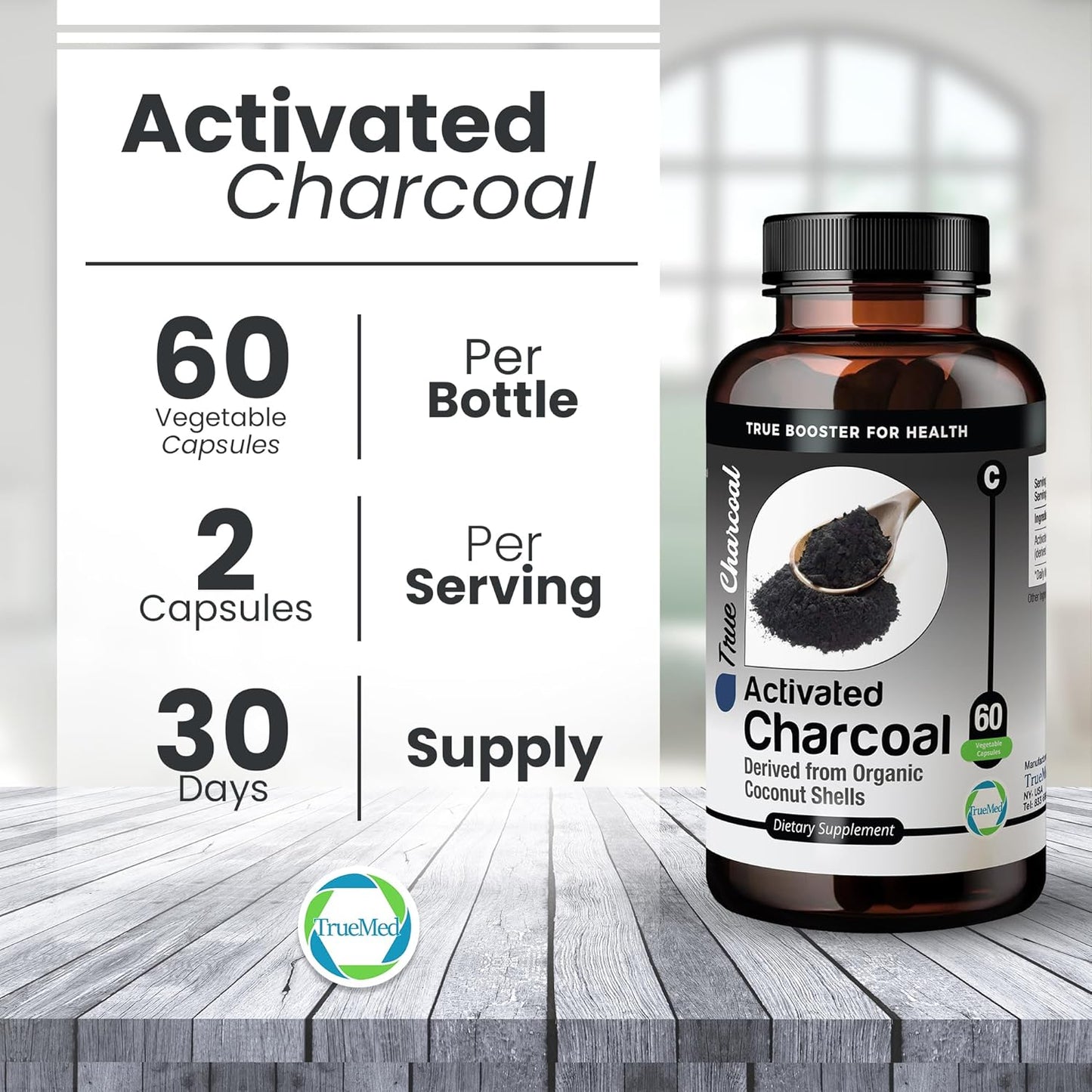 Organic Coconut Shell Derived Charcoal Capsules 1200mg - Detox & Digestive Support - 60 Capsules for Health-Conscious Individuals