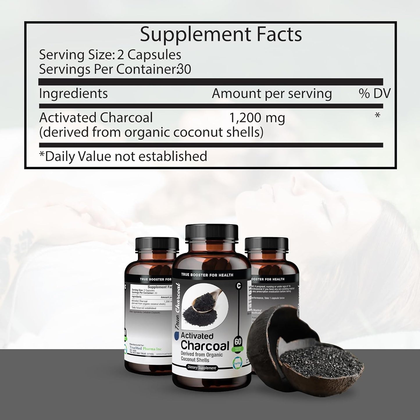 Organic Coconut Shell Derived Charcoal Capsules 1200mg - Detox & Digestive Support - 60 Capsules for Health-Conscious Individuals