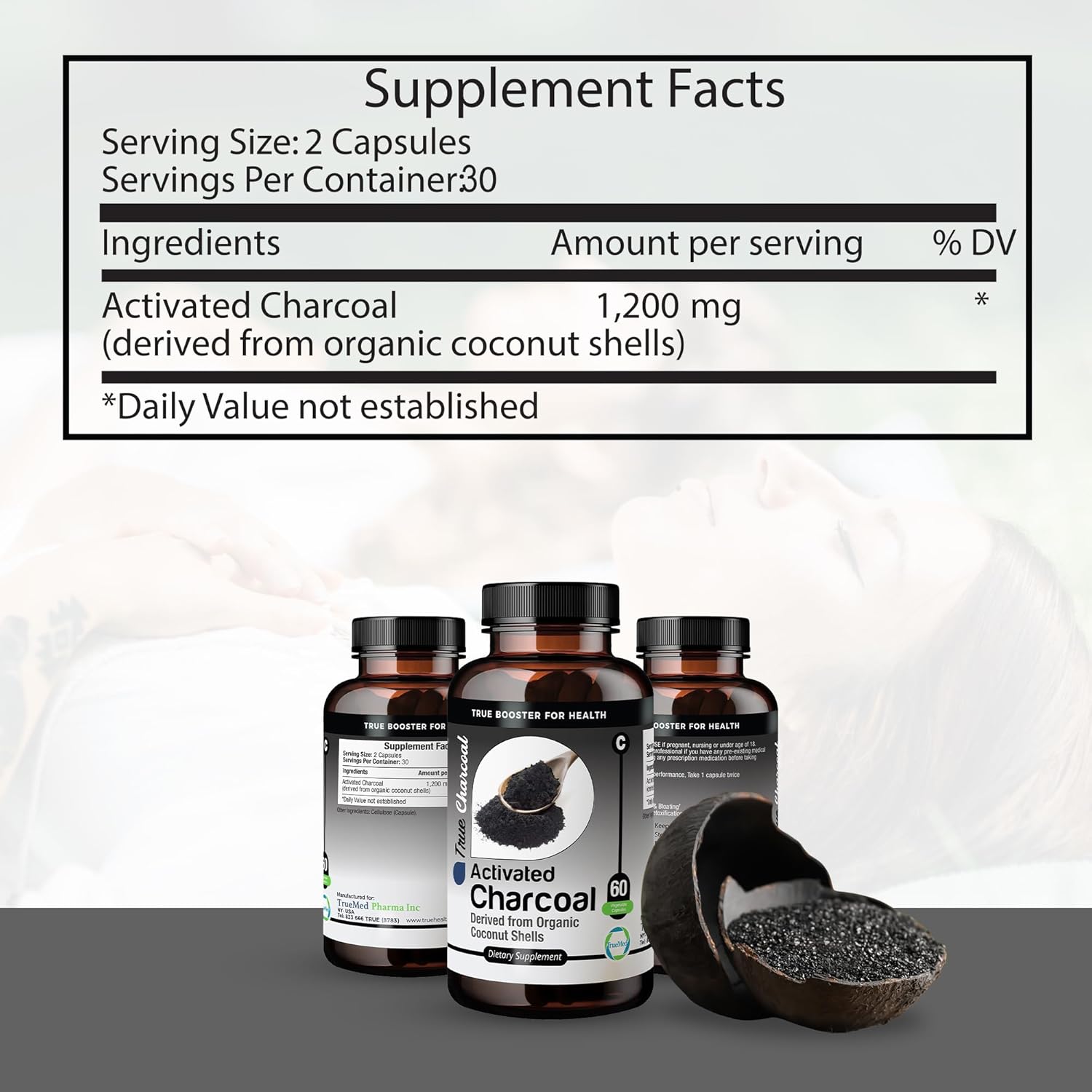 Organic Coconut Shell Derived Charcoal Capsules 1200mg - Detox & Digestive Support - 60 Capsules for Health-Conscious Individuals