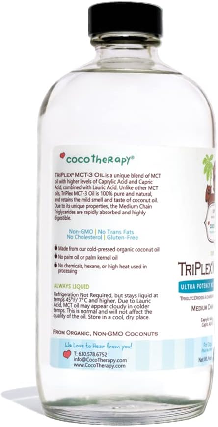 Organic CocoTherapy Triplex MCT-3 Oil - 100% Pure & Natural - Non-GMO - 16 oz Bottle