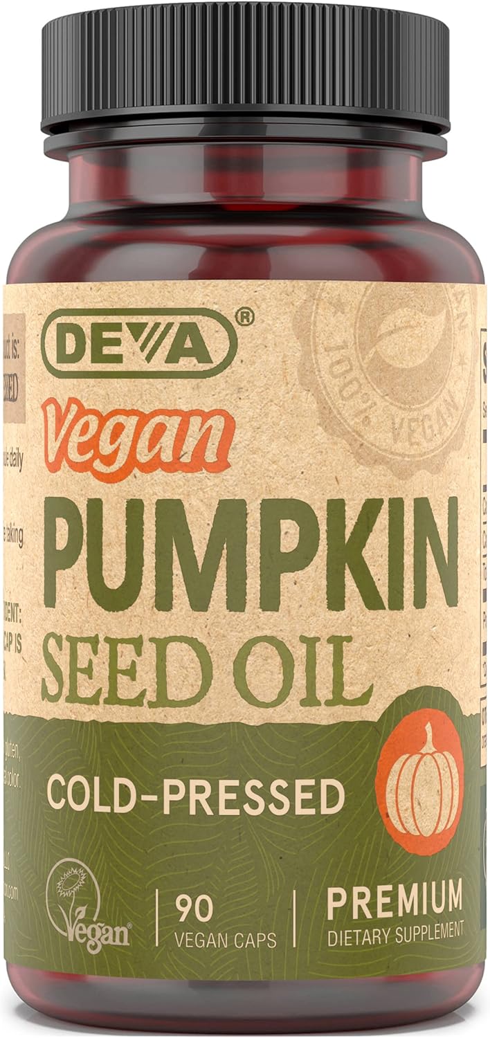Organic Cold-Pressed Pumpkin Seed Oil Capsules - 90 Count, 500mg, Vegan & Unrefined - DEVA Nutrition