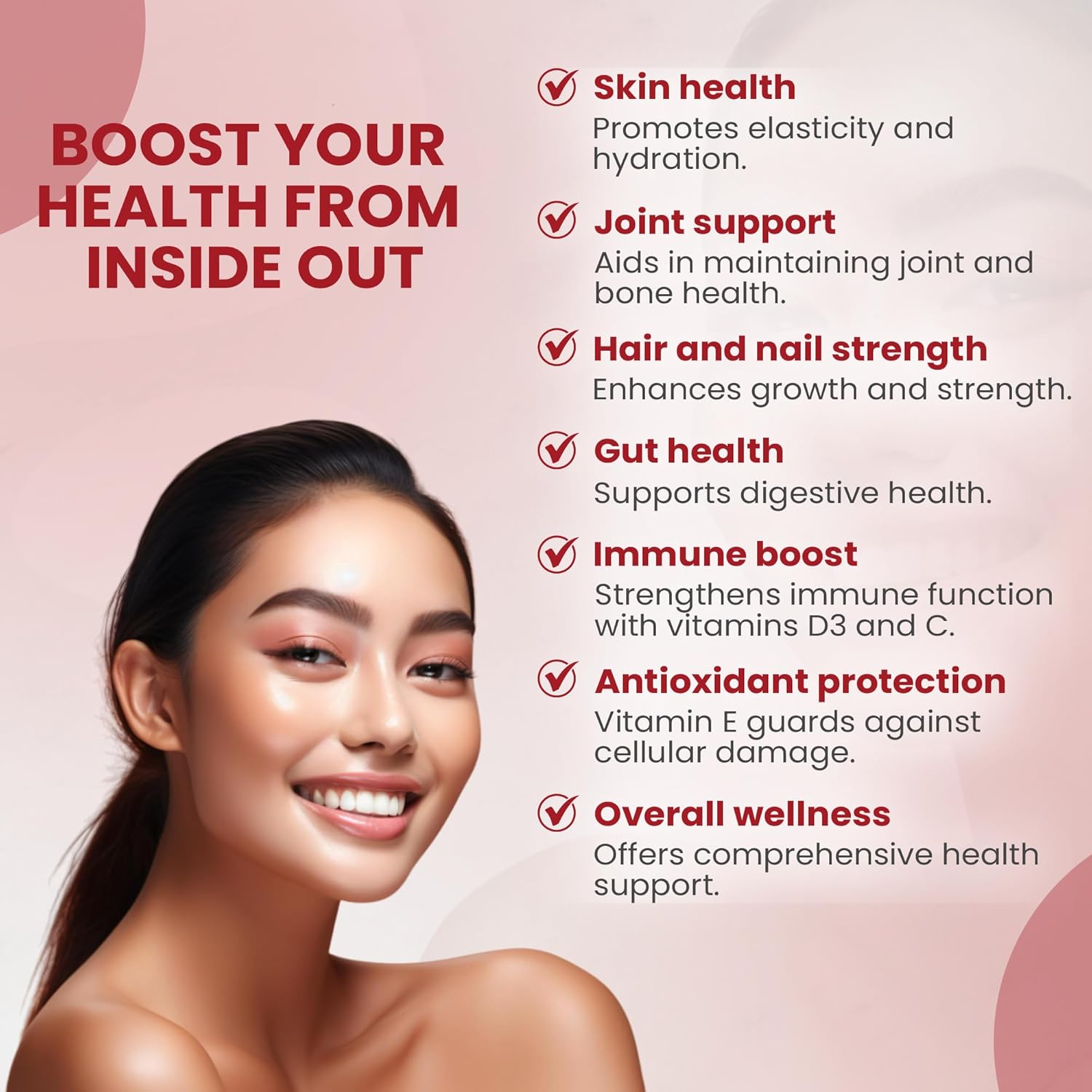 Organic Collagen Peptide Powder for Healthy Bones, Skin, Nails & Hair - Strawberry Lemonade Flavored - Sugar Free - 30 Servings