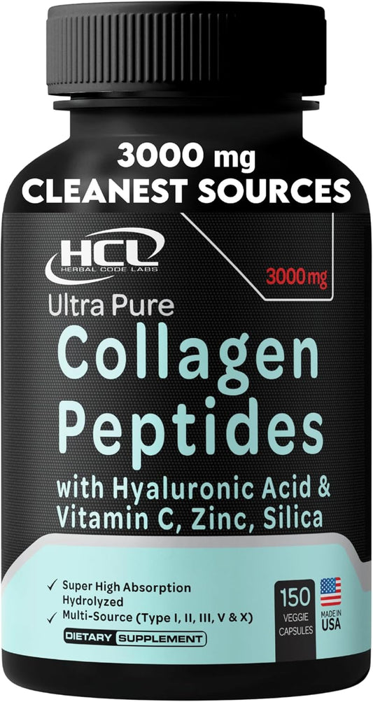 Organic Collagen Peptides Powder with Vitamin C & Hyaluronic Acid - High Absorption Hydrolyzed Multi-Type Skin Hair Joint Supplement