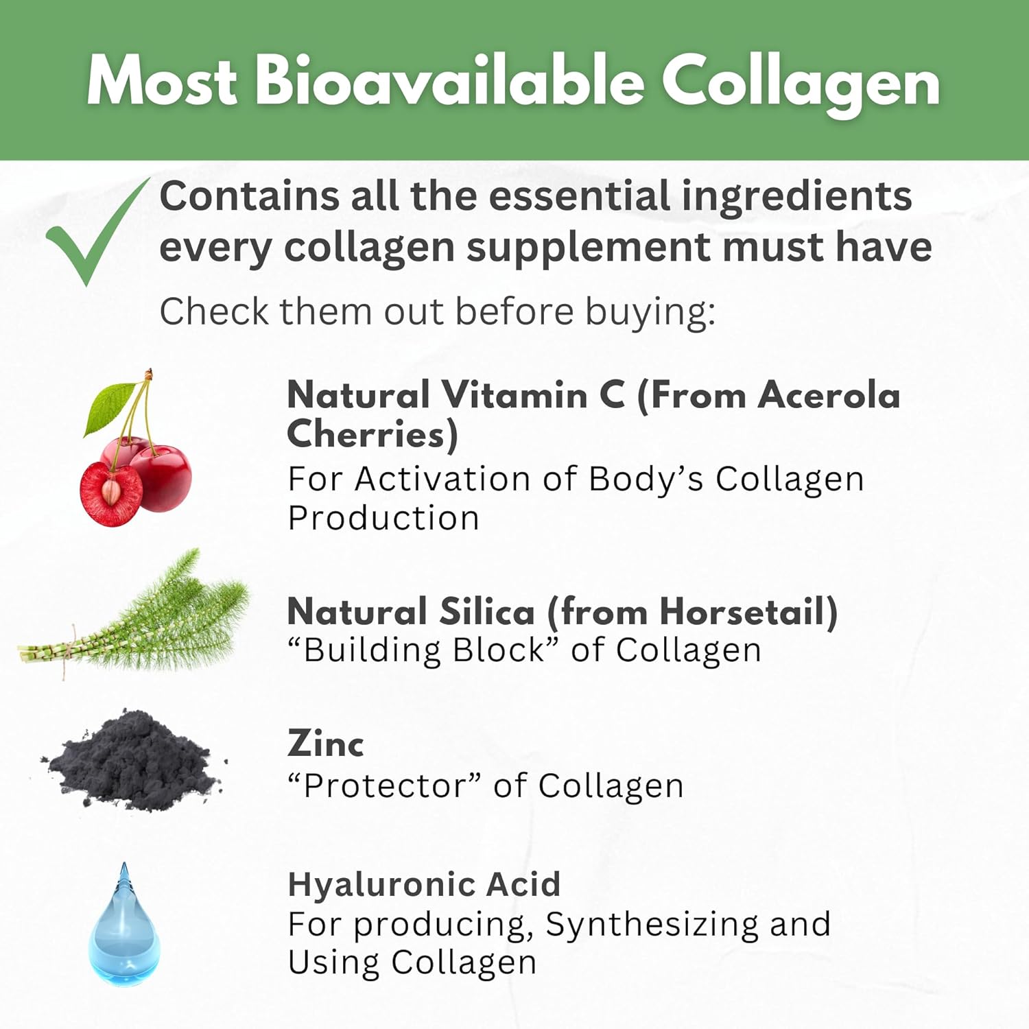 Organic Collagen Peptides Powder with Vitamin C & Hyaluronic Acid - High Absorption Hydrolyzed Multi-Type Skin Hair Joint Supplement