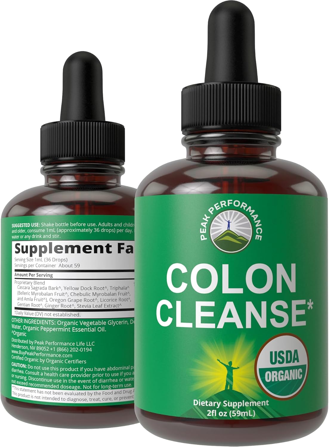 Organic Colon Cleanse Liquid Drops - Vegan & Kosher Detox Supplement with Gentle Herbal Ingredients - USDA Certified