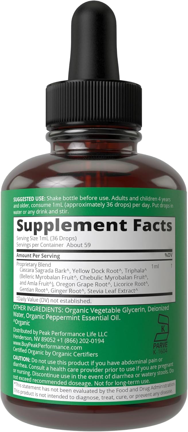 Organic Colon Cleanse Liquid Drops - Vegan & Kosher Detox Supplement with Gentle Herbal Ingredients - USDA Certified