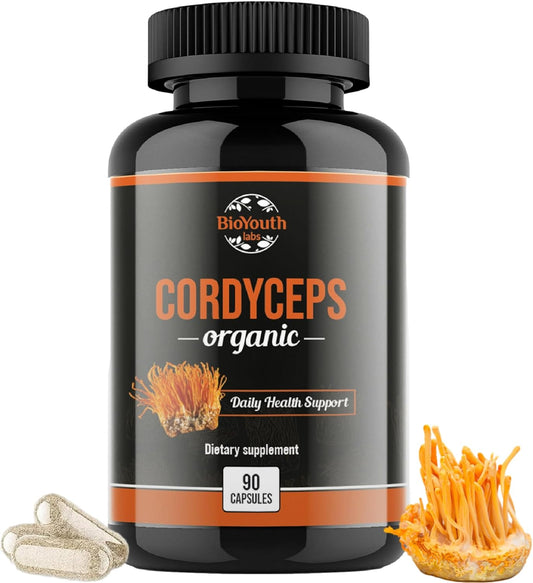Organic Cordyceps Militaris Dietary Supplement for Natural Energy Boost and Respiratory Health - 90 Capsules, Clinically Proven, Non-GMO & Allergen-Free