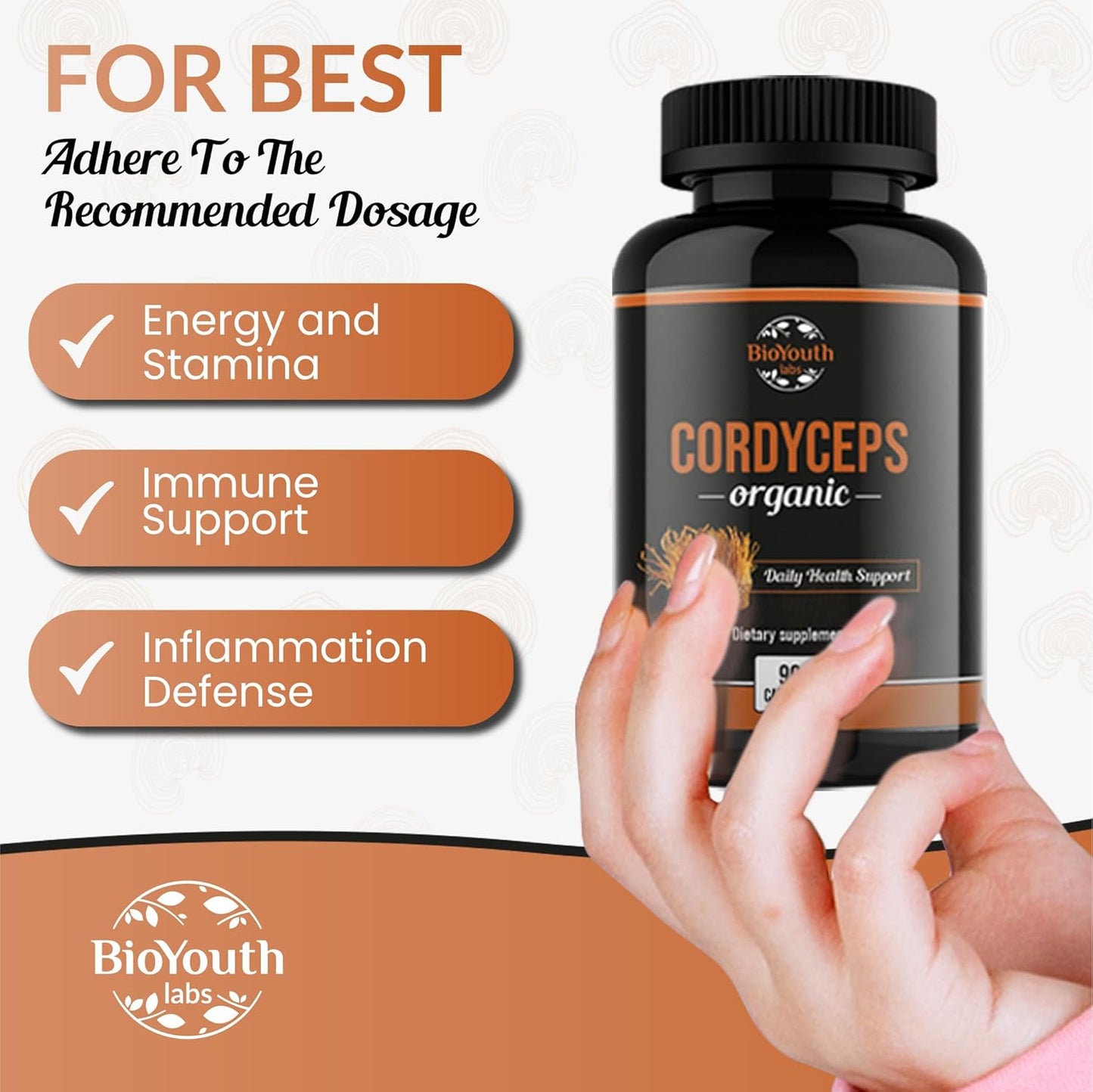 Organic Cordyceps Militaris Dietary Supplement for Natural Energy Boost and Respiratory Health - 90 Capsules, Clinically Proven, Non-GMO & Allergen-Free