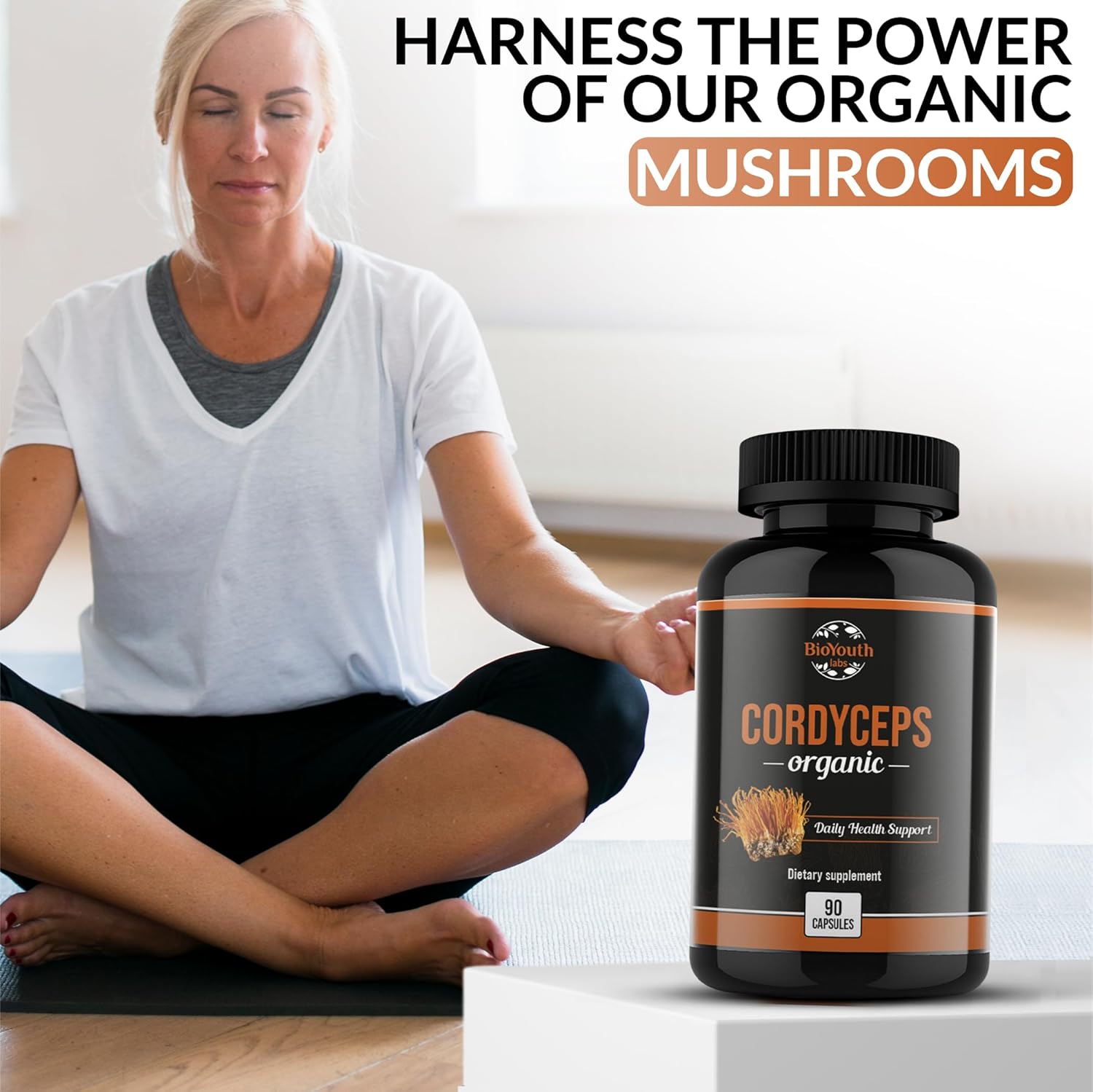 Organic Cordyceps Militaris Dietary Supplement for Natural Energy Boost and Respiratory Health - 90 Capsules, Clinically Proven, Non-GMO & Allergen-Free
