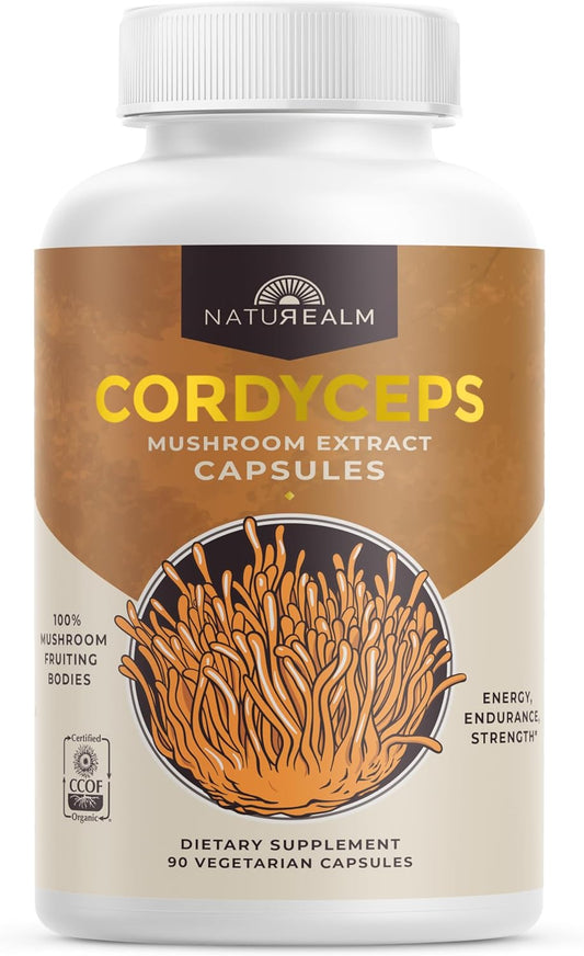 Organic Cordyceps Mushroom Capsules - Boost Energy, Stamina, Immunity - Vegan, Non-GMO - 30 Day Supply