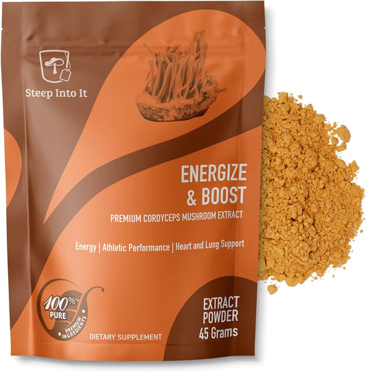 Organic Cordyceps Mushroom Powder Supplement for Energy, Stamina, and Endurance - 45g, 30 Servings - Energize and Boost Your Performance