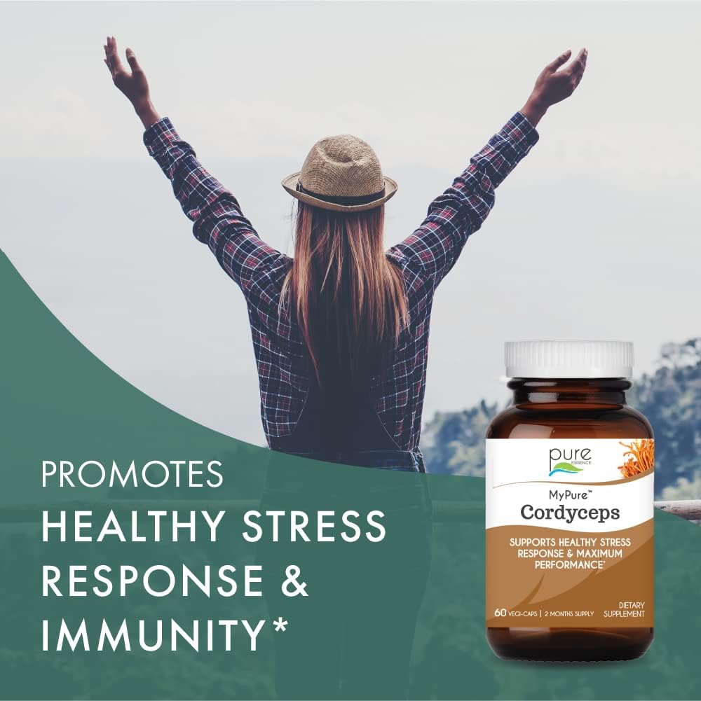 Organic Cordyceps Mushroom Supplement for Immune Support and Stress Relief - 100% Real Extract - Energy Booster for Adults - 60 Capsules