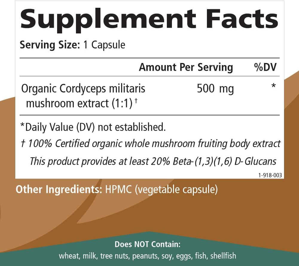 Organic Cordyceps Mushroom Supplement for Immune Support and Stress Relief - 100% Real Extract - Energy Booster for Adults - 60 Capsules