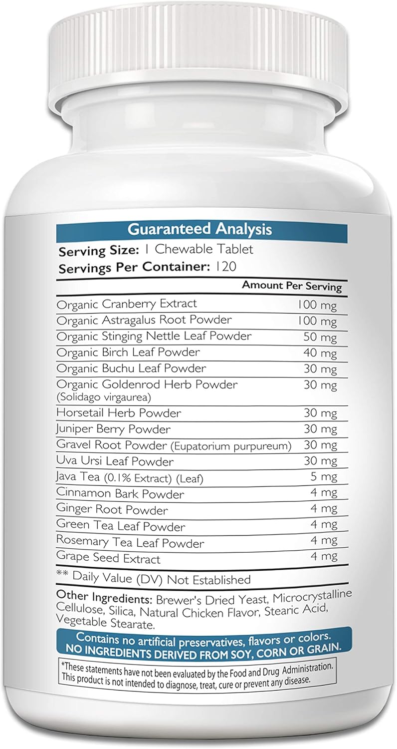 Organic Cranberry Kidney Support Chewable Tablets for Dogs with Immune and Digestive Health - 120 Count