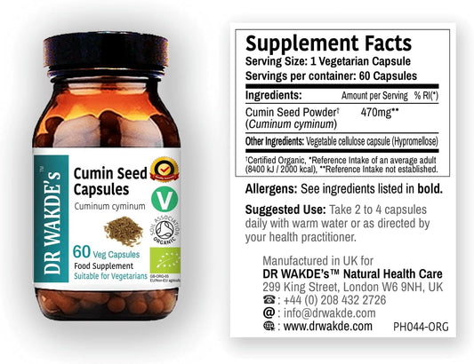 Organic Cumin Seed Capsules - 60 Veg Caps, Ayurvedic Vegan Supplement with Quantity Discounts