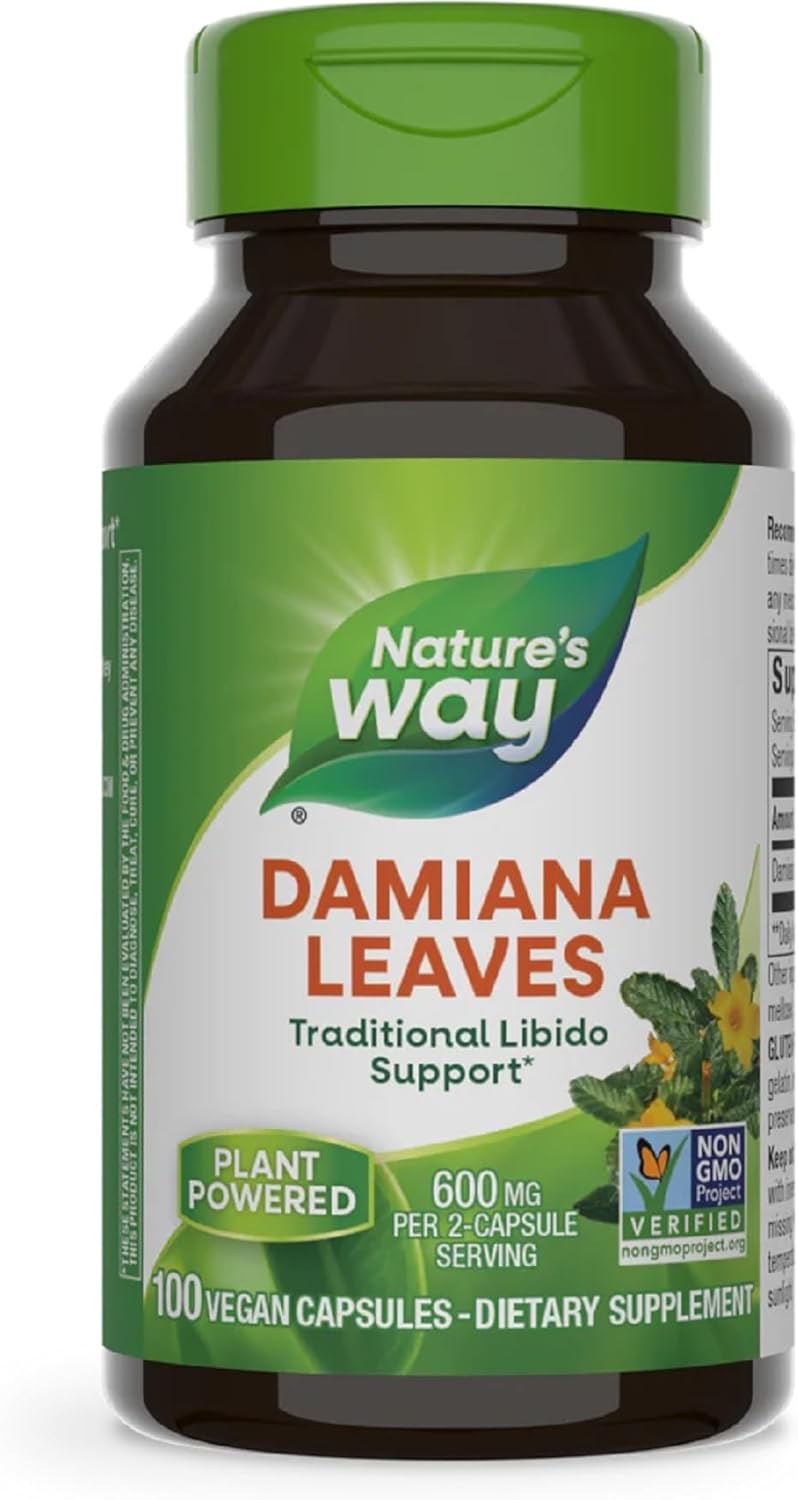 Organic Damiana Leaves Capsules - 600mg per Serving, 100 Capsules, Vegan-Friendly