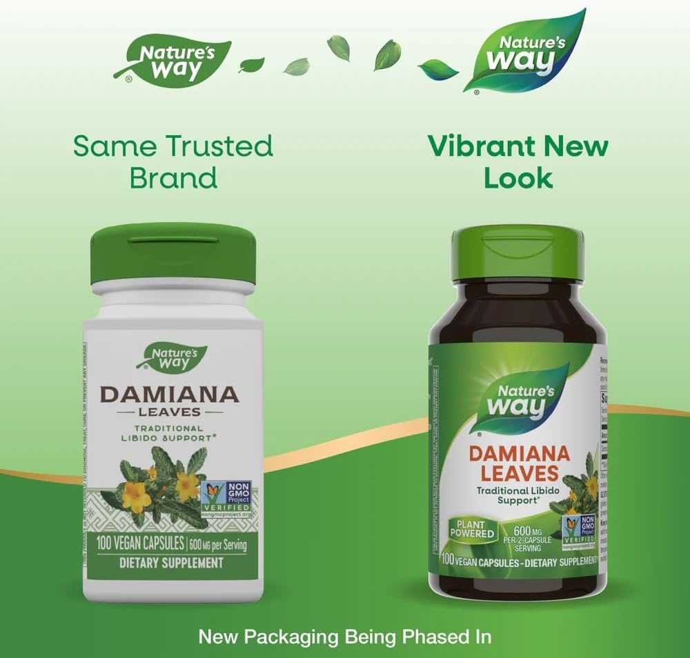Organic Damiana Leaves Capsules - 600mg per Serving, 100 Capsules, Vegan-Friendly
