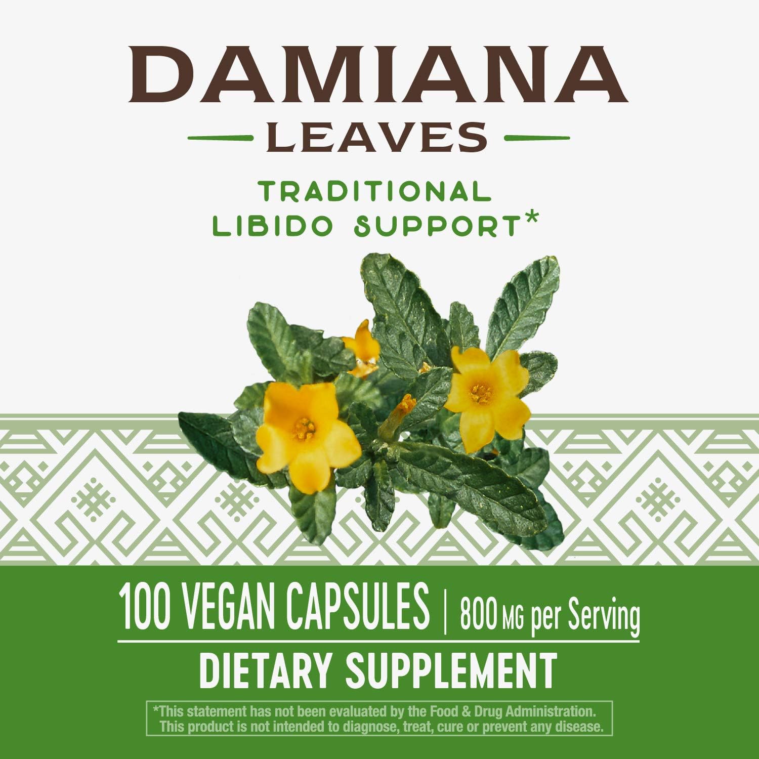 Organic Damiana Leaves Capsules - 600mg per Serving, 100 Capsules, Vegan-Friendly
