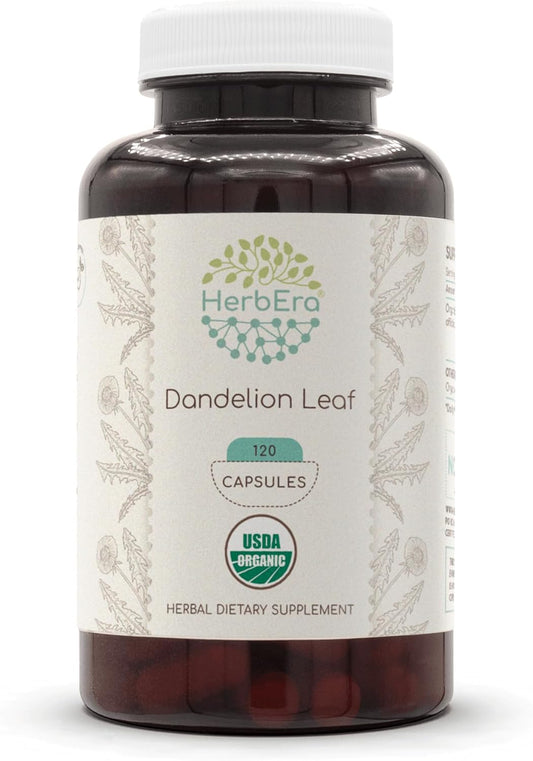 Organic Dandelion Leaf Capsules - 500mg, 120 Count - USDA Certified - Taraxacum Officinale Supplement