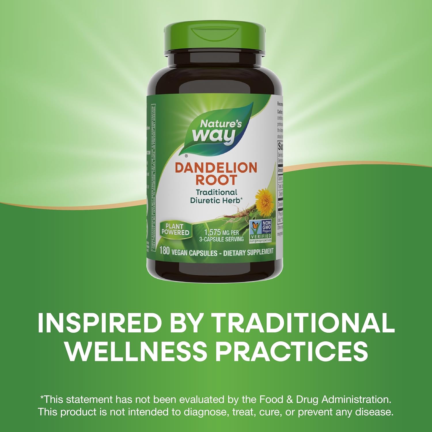 Organic Dandelion Root Capsules - Natural Diuretic and Digestive Aid - 180 Vegan Capsules