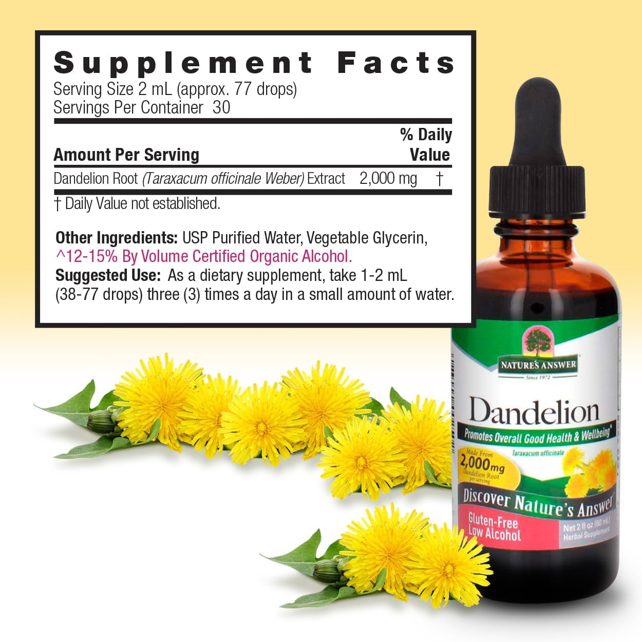 Organic Dandelion Root Extract Supplement - 2 Oz Bottle, Liver & Detox Support, Made in USA, Kosher & Gluten Free