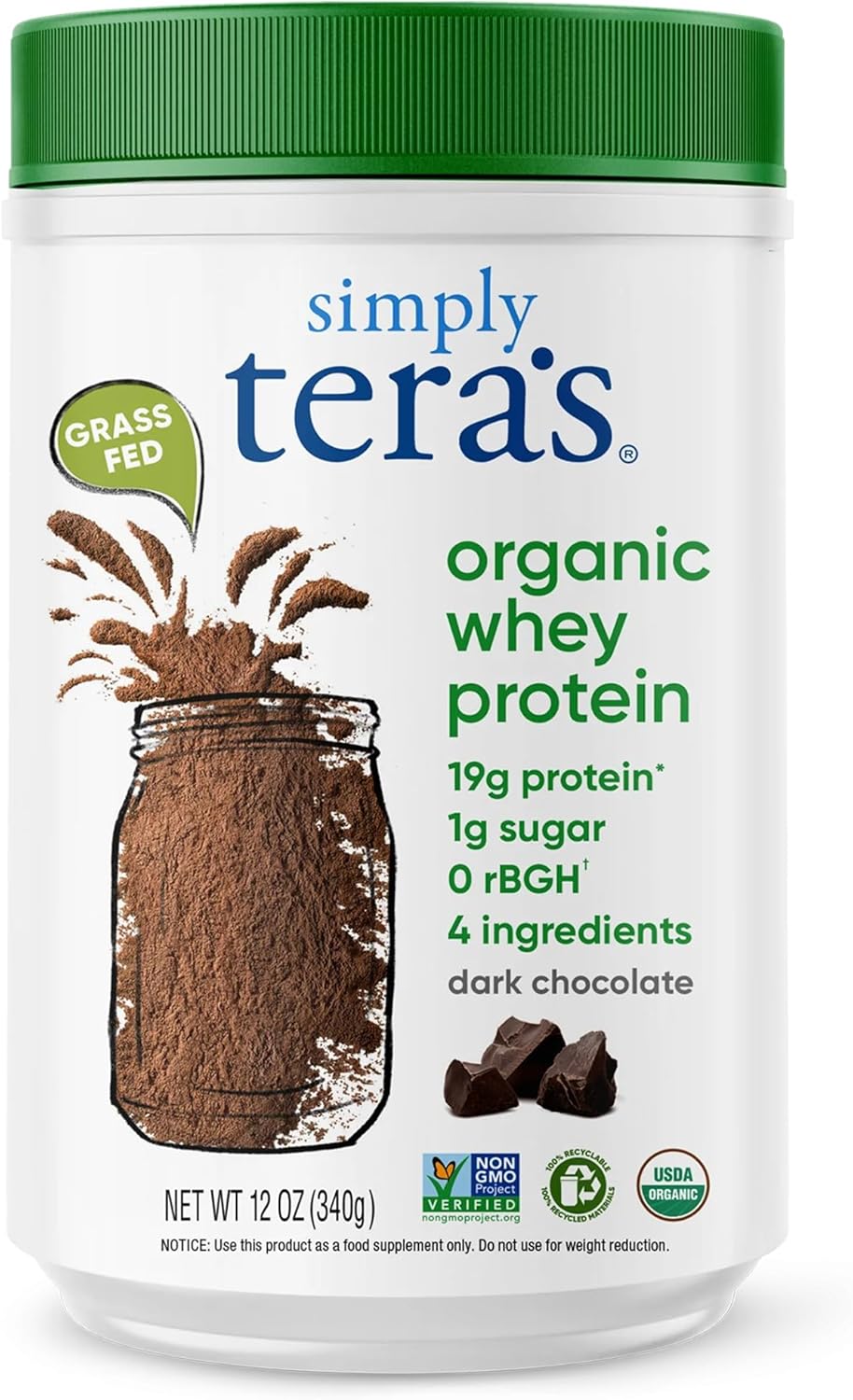 Organic Dark Chocolate Whey Protein Powder by Simply Tera