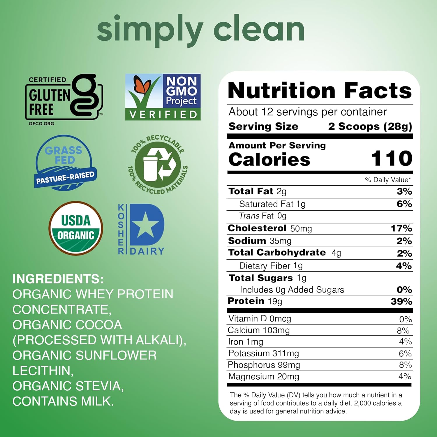 Organic Dark Chocolate Whey Protein Powder by Simply Tera