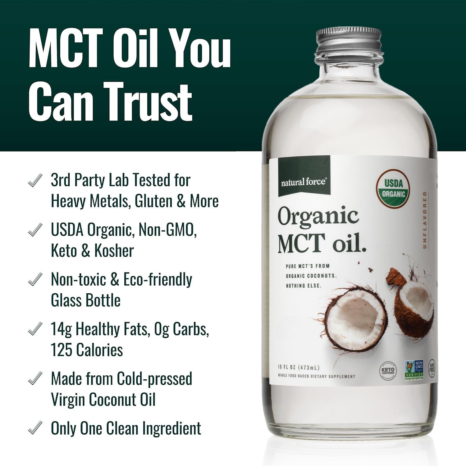 Organic Dark Roast Clean Coffee with MCT Oil Bundle - Non-GMO, Keto, Paleo, Vegan - 100% Pure Coconut MCTs - Mold & Mycotoxin Free - 12oz & 16oz