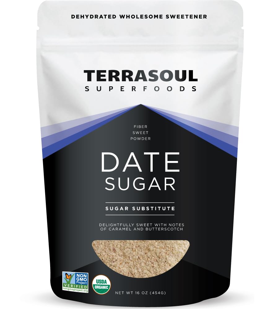 Organic Date Sugar by Terrasoul Superfoods: 1 Lb Pack - Low Glycemic Index, Unrefined, Rich in Trace Minerals
