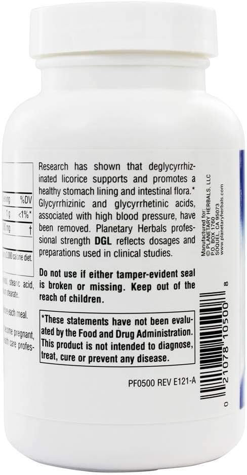 Organic DGL Licorice Tablets by Planetary Herbals - 100 Count