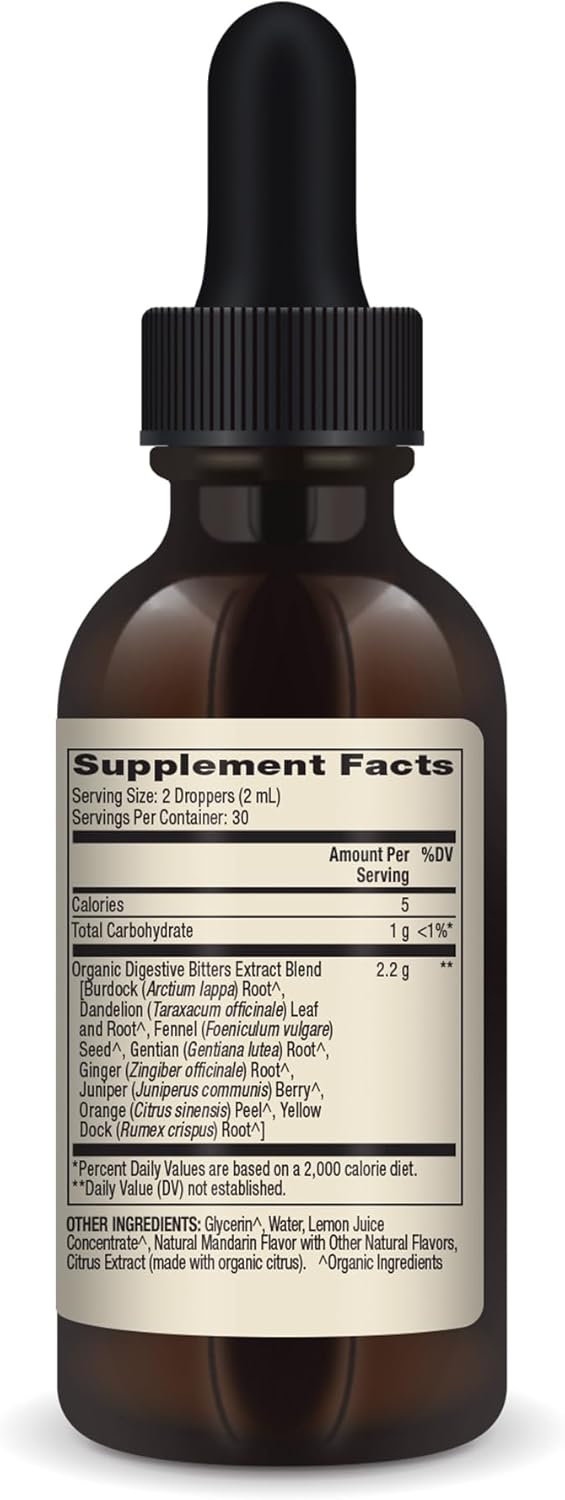 Organic Digestive Bitters Liquid Drops - 2 Fl. Oz., 30 Servings - Dr. Mercola Dietary Supplement - Digestive Support - Non-GMO - USDA Certified Organic