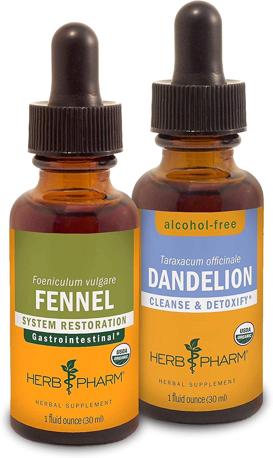 Organic Digestive Support & Detox Kit with Fennel and Dandelion Extracts - 1 Ounce Each