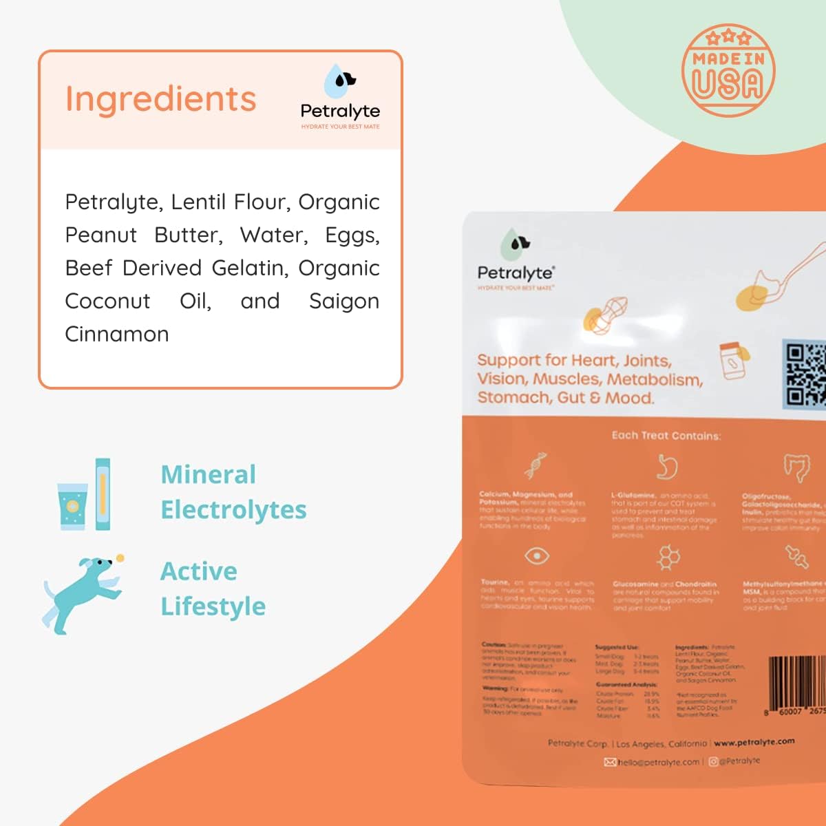 Organic Dog Electrolyte & Joint Supplement with Peanut Butter Flavor | All Natural Dog Vitamins for Inflammation & Mobility Support
