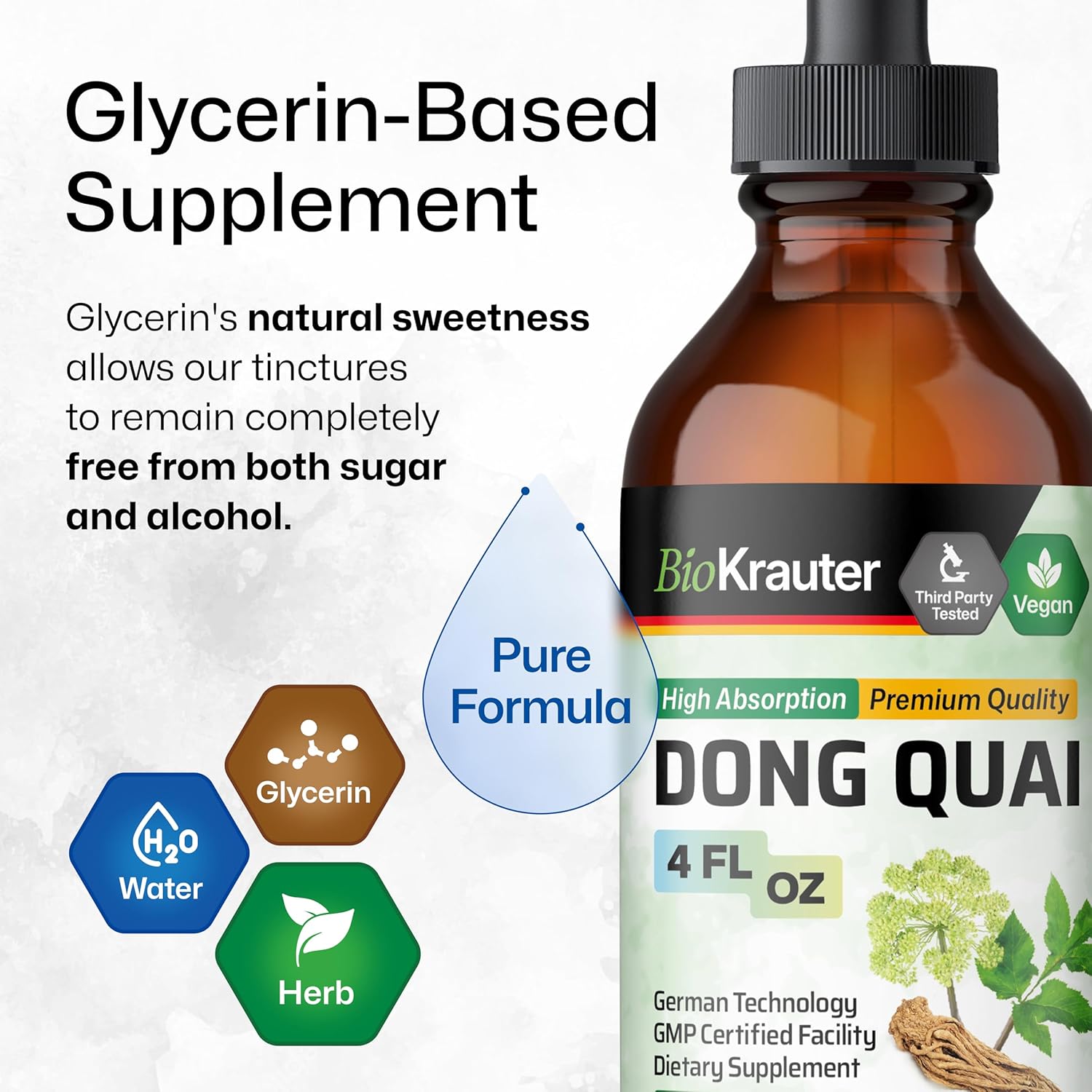 Organic Dong Quai Tincture - Women's Health Support - Alcohol-Free Angelica Root Extract - Vegan Herbal Drops - 4 Fl.Oz.