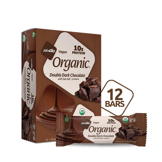 Organic Double Dark Chocolate with Sea Salt Protein Bars - Vegan, Gluten Free, Non-GMO, Kosher Pareve - 12 Count