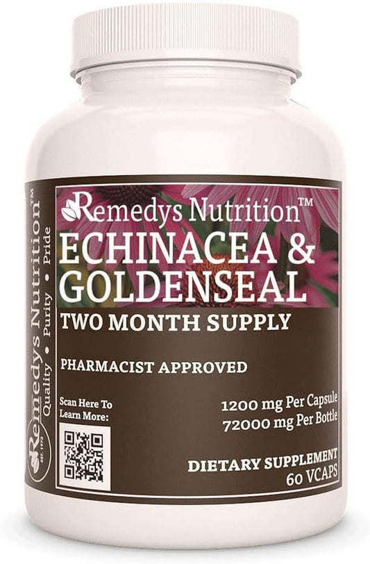 Organic Echinacea & Goldenseal Capsules | 1,000mg, 60 Vegan Pills | Herbal Dietary Supplement | Non-GMO, Gluten-Free, Dairy-Free