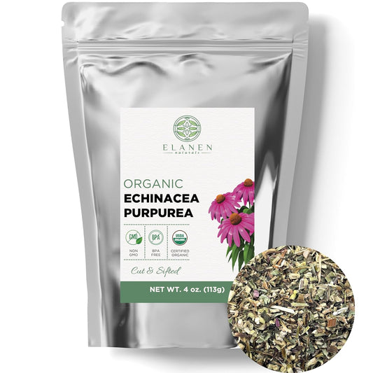 Organic Echinacea Purpurea Tea - USDA Certified 4 oz. (113g) - Premium Quality Herb Cut & Sifted - Purple Coneflower by Elanen Naturals