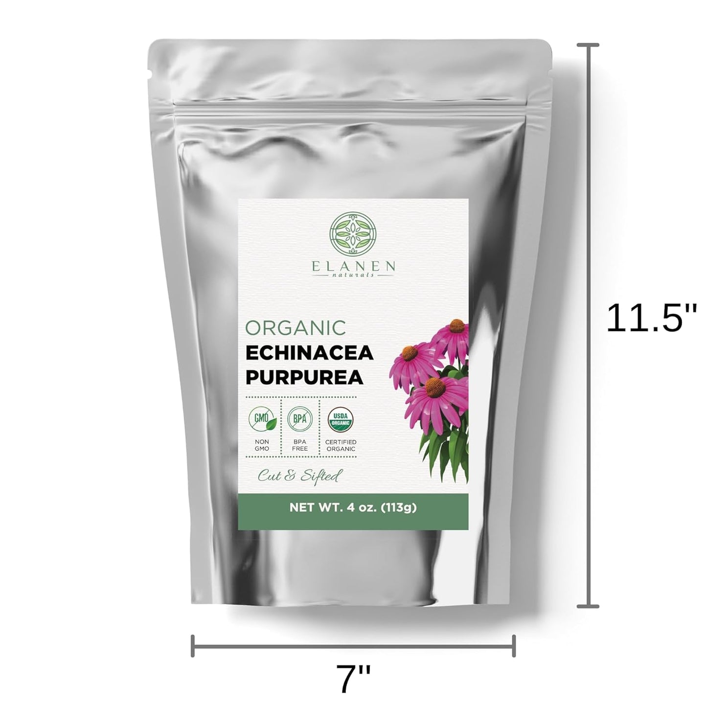 Organic Echinacea Purpurea Tea - USDA Certified 4 oz. (113g) - Premium Quality Herb Cut & Sifted - Purple Coneflower by Elanen Naturals